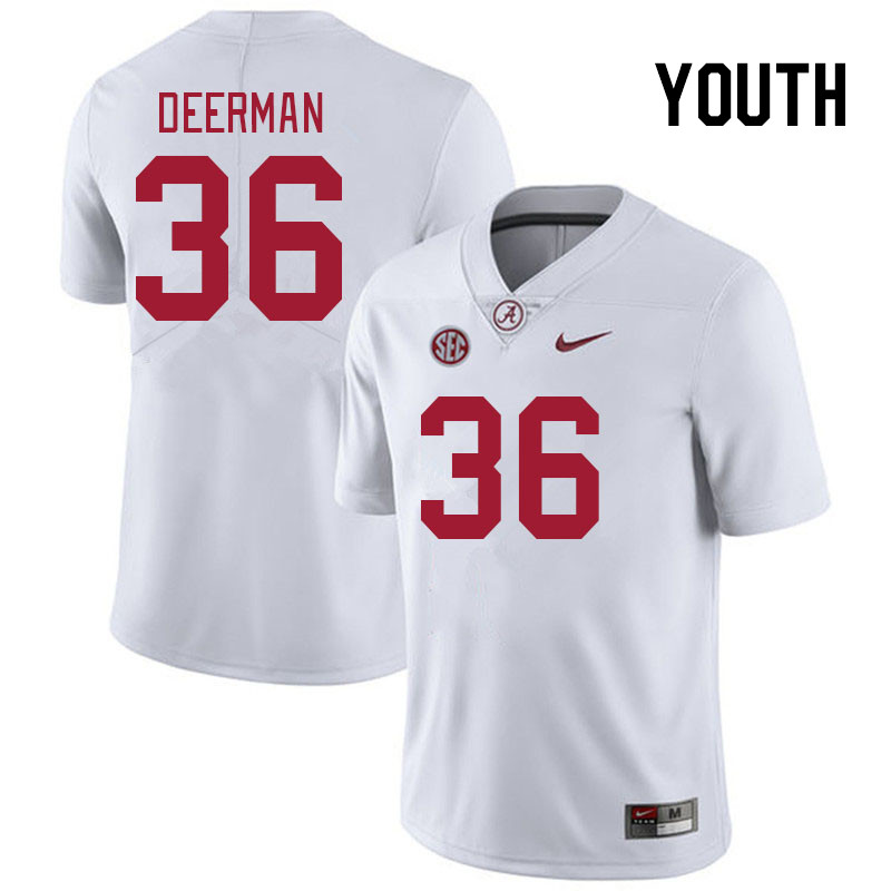 Youth #36 Sawyer Deerman Alabama Crimson Tide College Footabll Jerseys Stitched Sale-White